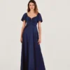 Monsoon Savannah Satin Maxi Dress Navy Blue