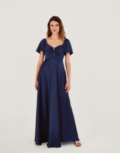 Monsoon Savannah Satin Maxi Dress Navy Blue