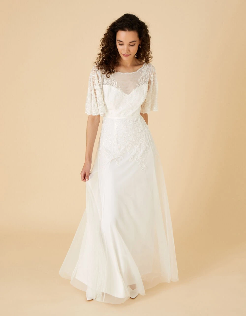 Monsoon Short Sleeve Embroidered Bridal Maxi Dress Ivory 1 Monsoon Short Sleeve Embroidered Bridal Maxi Dress Ivory