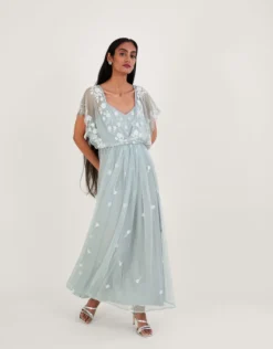 Monsoon Sophie Embroidered Shorter Length Maxi Bridesmaid Dress Green