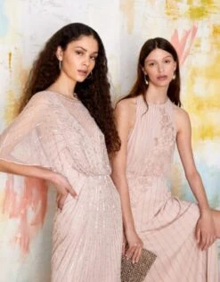 Monsoon Summer Beaded Floral Maxi Dress Pink/blush