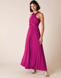 Monsoon Tallulah Multi Tie Bridesmaid Maxi Dress, Bright Pink