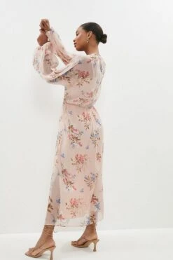 Front Page -EleganceWear Store multi blouson sleeve printed chiffon midaxi dress