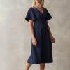 Coast Premium Flutter Sleeve Embellished Midi Dress, Navy Blue