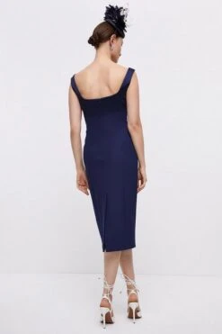 Coast Satin Top Sweetheart Neck Pencil Dress, Navy -EleganceWear Store navy satin top sweetheart neck pencil dress1
