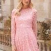 Needle & Thread Needle & Thread Aurelia Long Sleeve Mini Dress, Pink