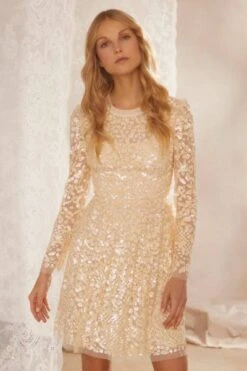 Needle & Thread Needle & Thread Floral Daze Sequin Micro Mini Dress, Champagne -EleganceWear Store needle thread floral daze sequin micro mini dress champagne2 e1661354271374