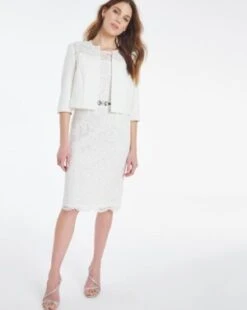 Nightingales Ivory Lace Shift Dress And Jacket, White