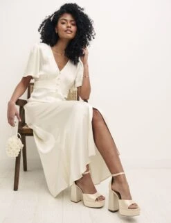 Nobody's Child Ivory Satin Bridesmaids Erin Midaxi Dress -EleganceWear Store nobodys child ivory satin bridesmaids erin midaxi dress1