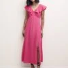 Nobody's Child Pink Flutter Sleeve Suki Midi Dress ECOVERO VISCOSE