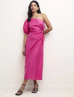 Nobody's Child Pink One Shoulder Cut Out Detail Aubrey Midi Dress TENCEL™ LYOCELL -EleganceWear Store nobodys child pink one shoulder cut out detail aubrey midi dress tencel lyocell1
