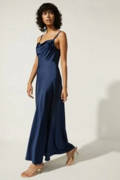 Coast Oasis Cowl Double Strap Midi Dress, Navy Blue