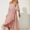 Coast Oasis Embellished Cold Shoulder Wrap Midi Dress, Blush/Pink