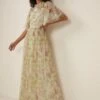 Oasis Embellished Muted Floral Maxi Dress, Soft Green