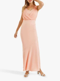 Oasis Emily Bow Back Bridesmaid Maxi Dress, Dusty Pink