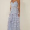 Oasis Lace Tiered Strappy Midi Dress, Light Blue