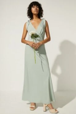 Coast Oasis Tie Strap Bias Cut Maxi Dress, Sage Green -EleganceWear Store oasis oasis tie strap bias cut maxi dress sage green2