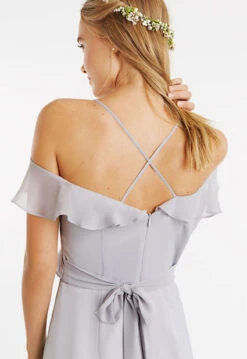 Oasis Ruffle Satin Maxi Bridesmaid Dress, Pale Grey -EleganceWear Store oasis ruffle satin maxi bridesmaid dress silver pale grey2
