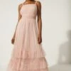 Coast Oasis Strappy Mesh Tiered Maxi Dress, Nude/Blush Pink