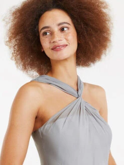 Oasis Twist Slinky Short Bridesmaid Dress, Pale Grey -EleganceWear Store oasis twist slinky short bridesmaid dress pale grey2