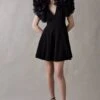Coast Organza Ruffle Sleeve Crepe Mini Dress, Black