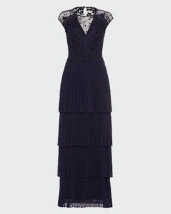 Phase Eight Oiriana Pleated Lace Dress, Navy Blue