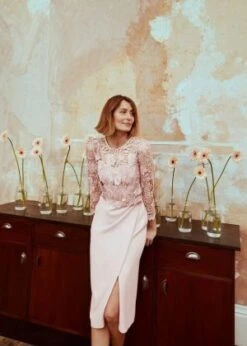 Phase Eight Adeline Double Layer Lace Dress, Antique Rose/Blush Pink