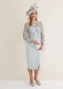 Phase Eight Adeline Double Layer Lace Dress, Eau De Nil/Mint Green