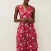 Phase Eight Antonella Floral Tiered Dress, Red/Raspberry Pink/Multi
