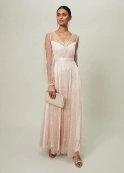 Phase Eight Ashley Hotfix Sheer Maxi Dress, Champagne