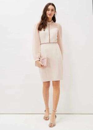 Phase Eight Avah Embellished Fitted Dress, Cameo/Light Blush 2 Phase Eight Avah Embellished Fitted Dress, Cameo/Light Blush - Image 2