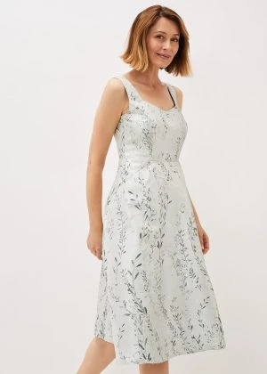 Phase Eight Becka Floral Jacquard Fit And Flare Dress, Eau De Nil/Off White 4 Phase Eight Becka Floral Jacquard Fit And Flare Dress, Eau De Nil/Off White - Image 4