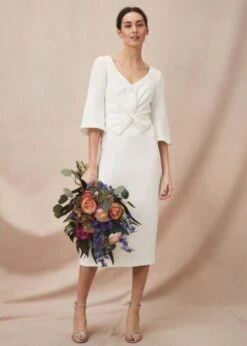 Phase Eight Bridal Layla Bow Midi Dress, Ivory/Oyster