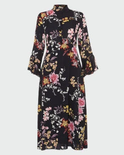 Phase Eight Claude Floral Midi Shirt Dress, Black/Multi