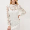 Phase Eight Doris Guipure Lace Highneck Dress, Ivory
