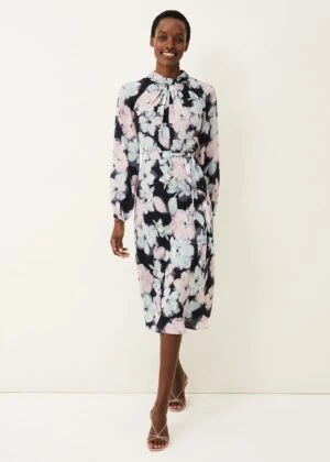 Phase Eight Ella Floral Print Dress, Black/Blue/Pink 1 Phase Eight Ella Floral Print Dress, Black/Blue/Pink