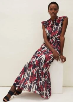 Phase Eight Ellen Palm Print Maxi Dress, Multi/Red/White
