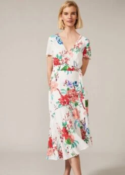 Phase Eight Evadine Floral Tea Dress, White/Multi