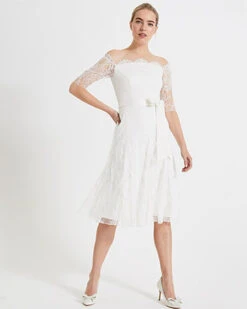 Phase Eight Evette Short Sleeve Lace Wedding Dress, Ivory