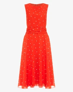 Phase Eight Fernanda Spot Dress, Bright Red/Orange