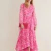Phase Eight Hayley Sleeve Pleated Maxi Dress, Pink
