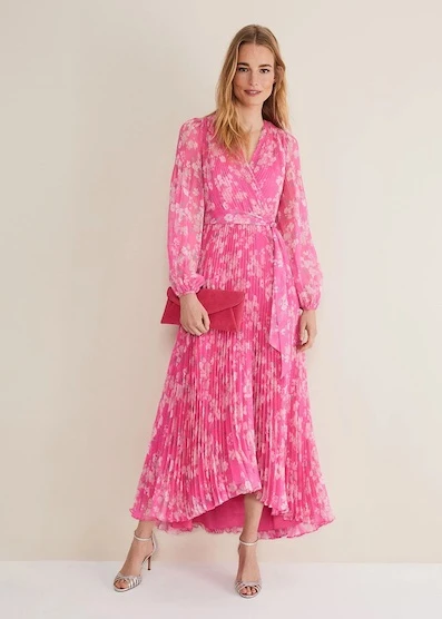 Phase Eight Hayley Sleeve Pleated Maxi Dress, Pink 1 Phase Eight Hayley Sleeve Pleated Maxi Dress, Pink