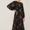 Phase Eight Jacinta Floral Foil Dress, Black/Gold