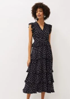 Phase Eight Josephina Spot Tiered Dress, Navy/Buttermilk -EleganceWear Store phase eight josephina spot tiered dress navy buttermilk1