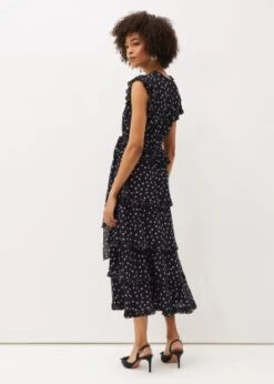 Phase Eight Josephina Spot Tiered Dress, Navy/Buttermilk -EleganceWear Store phase eight josephina spot tiered dress navy buttermilk2 e1641985248179