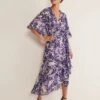 Phase Eight Juliette Floral Fil Coupe Wrap Dress, Latte Navy/Multi