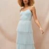 Phase Eight Kaia Pleated Tulle Midi Dress, Mint Green/Eau De Nil