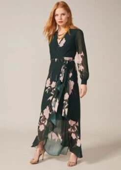 Phase Eight Kazumi Heritage Print Maxi Dress, Green/Pink Blush
