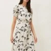 Phase Eight Keeley Floral Print Dress, Ivory/Black