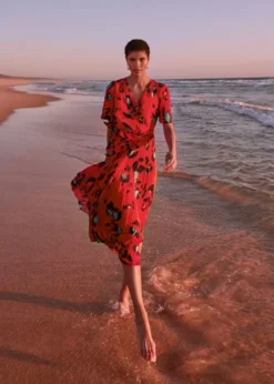 Phase Eight Kendall Butterfly Print Pleated Midi Dress, Vermillion Red/multi